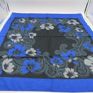Marco Corsari Scarf Blue Gray Black Floral Paisley 28" Square Made in Italy